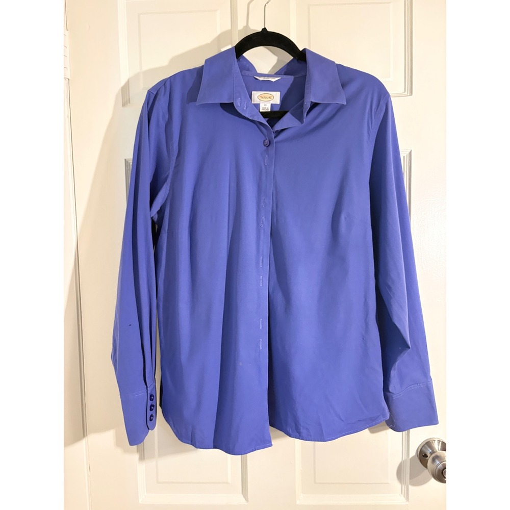 Talbots Wrinkle Resistant Stretch Button Down Shirt Periwinkle Blue Size 14